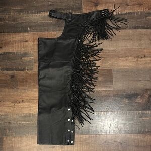 Black Leather Chaps with Fringe